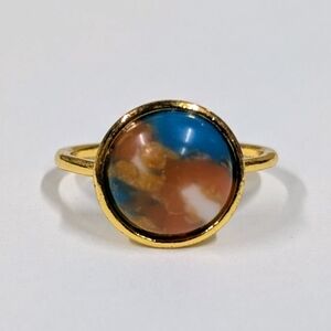 Mixed Color Natural Stone Boho Vintage Style Ring Gold Tone Size 10